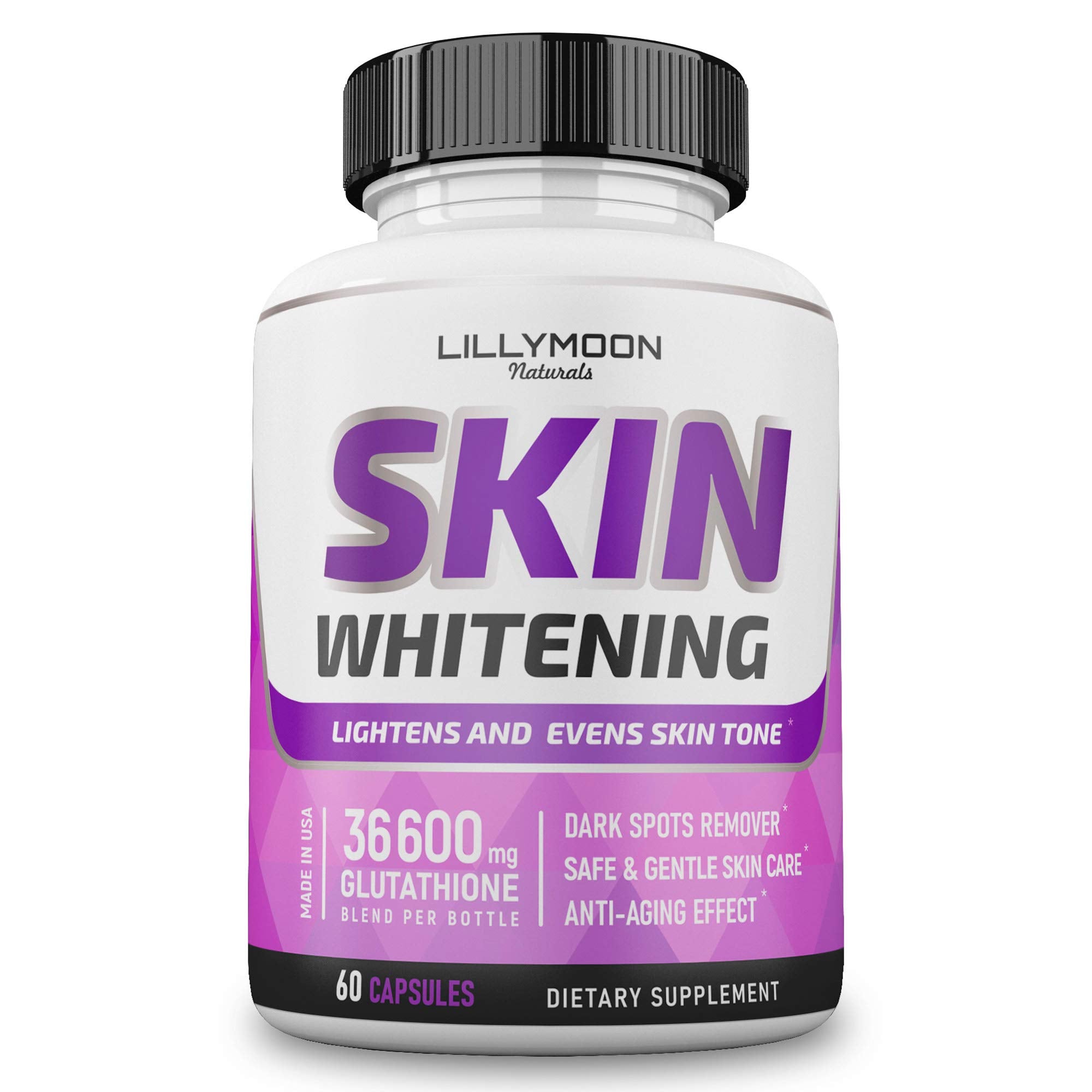 LILYMOON Glutathione whitening bottle shows skin-brightening formula.