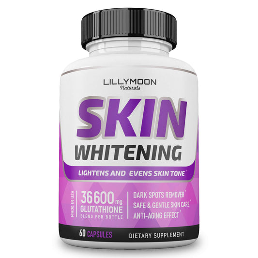 LILYMOON Glutathione whitening bottle shows skin-brightening formula.