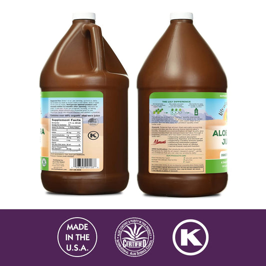 Lily of the Desert Aloe Vera Juice pour into a glass, convenient daily use