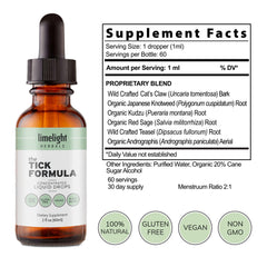 LIMELIGHT HERBALS Tick Formula organic seal, vegan and non-GMO.