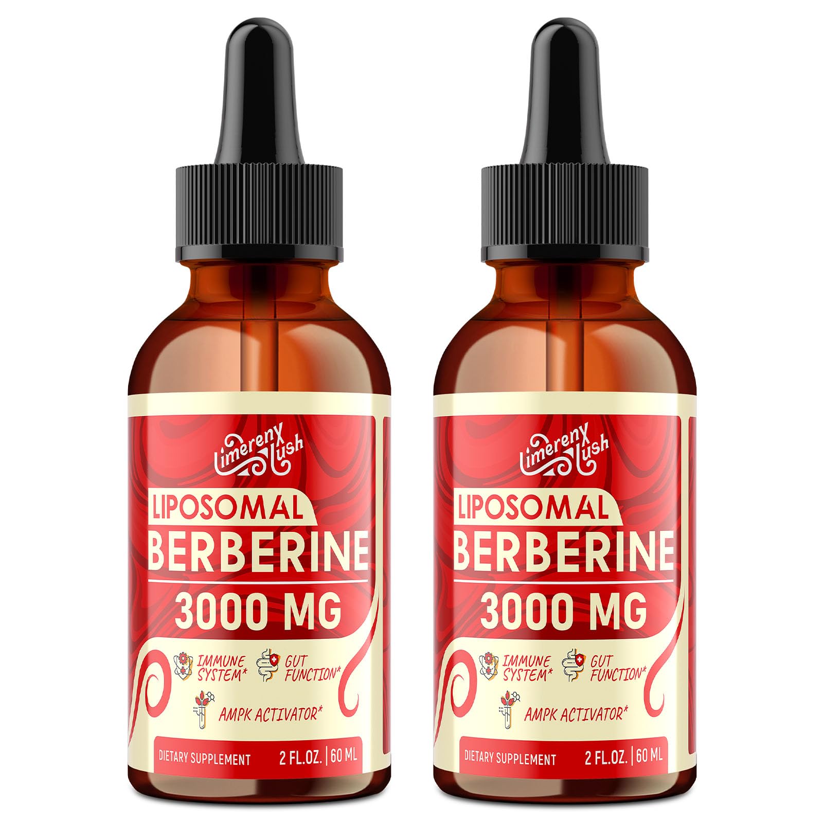 LimerenxLush Liposomal Berberine bottle showing premium absorption and convenience