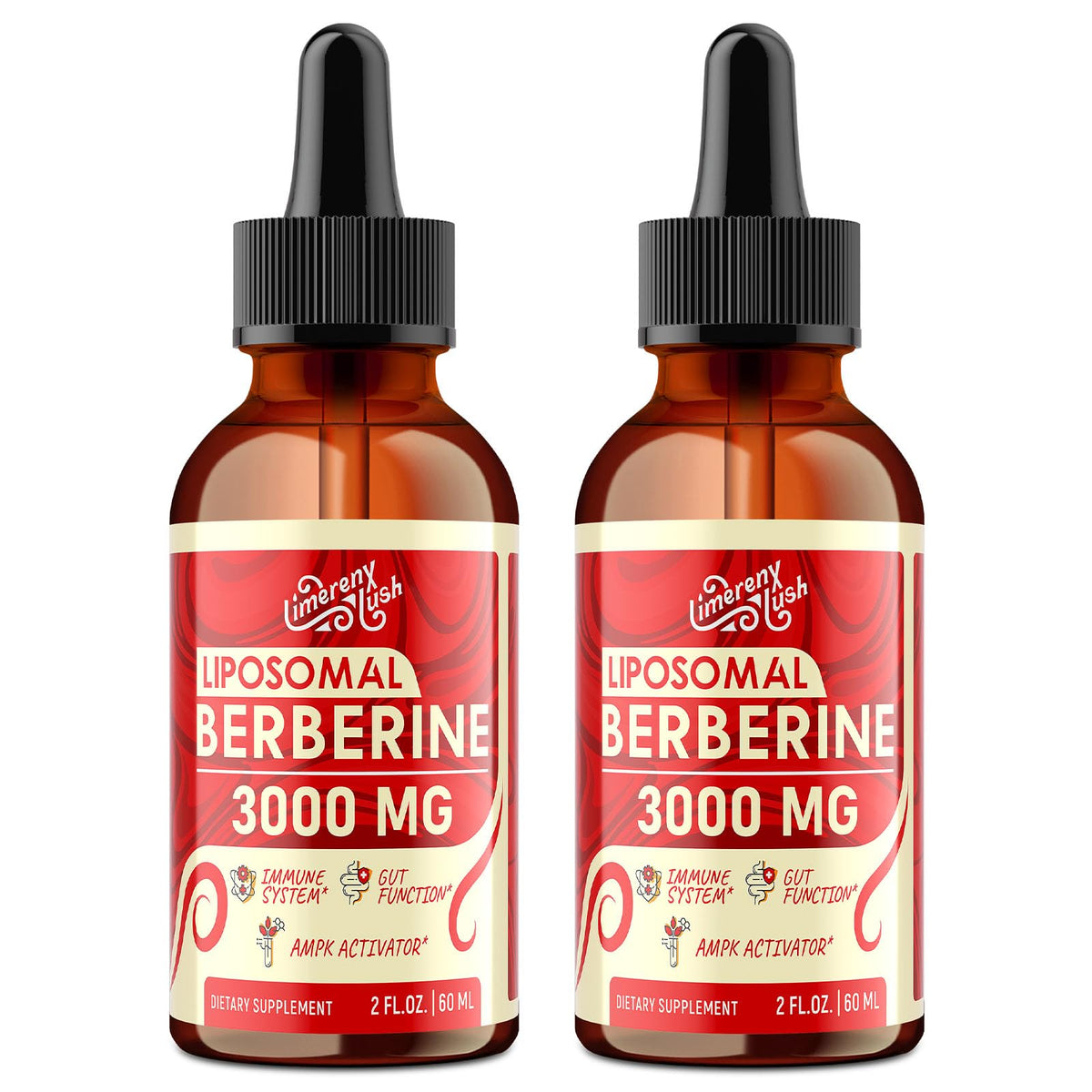LimerenxLush Liposomal Berberine bottle showing premium absorption and convenience