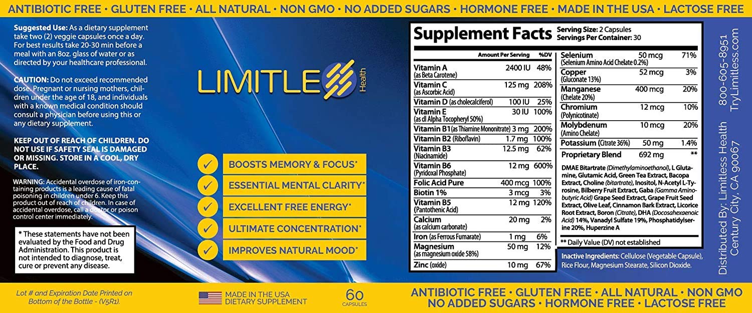 Limitless Health brain capsules closeup: eight-ingredient formula supports steady cognitive energy
