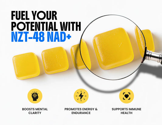 LIMITLESS X NZT-48 NAD gummies close-up highlighting mango flavor