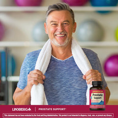 Lindberg Prostate Supplement on a bedside shelf as part of a daily wellness routine.