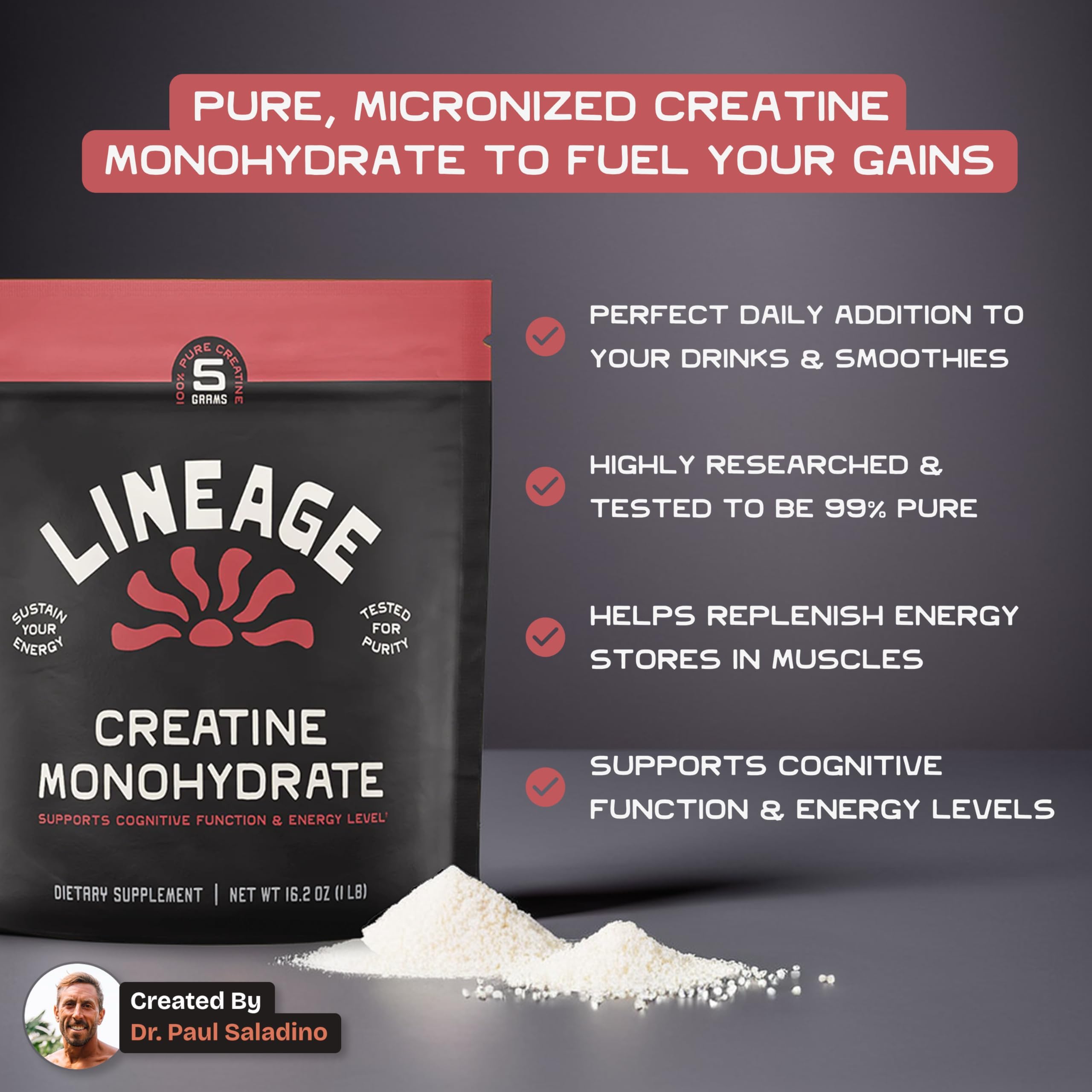 Lineage Provisions measuring-scoop-creatine enables precise dosing for workouts.