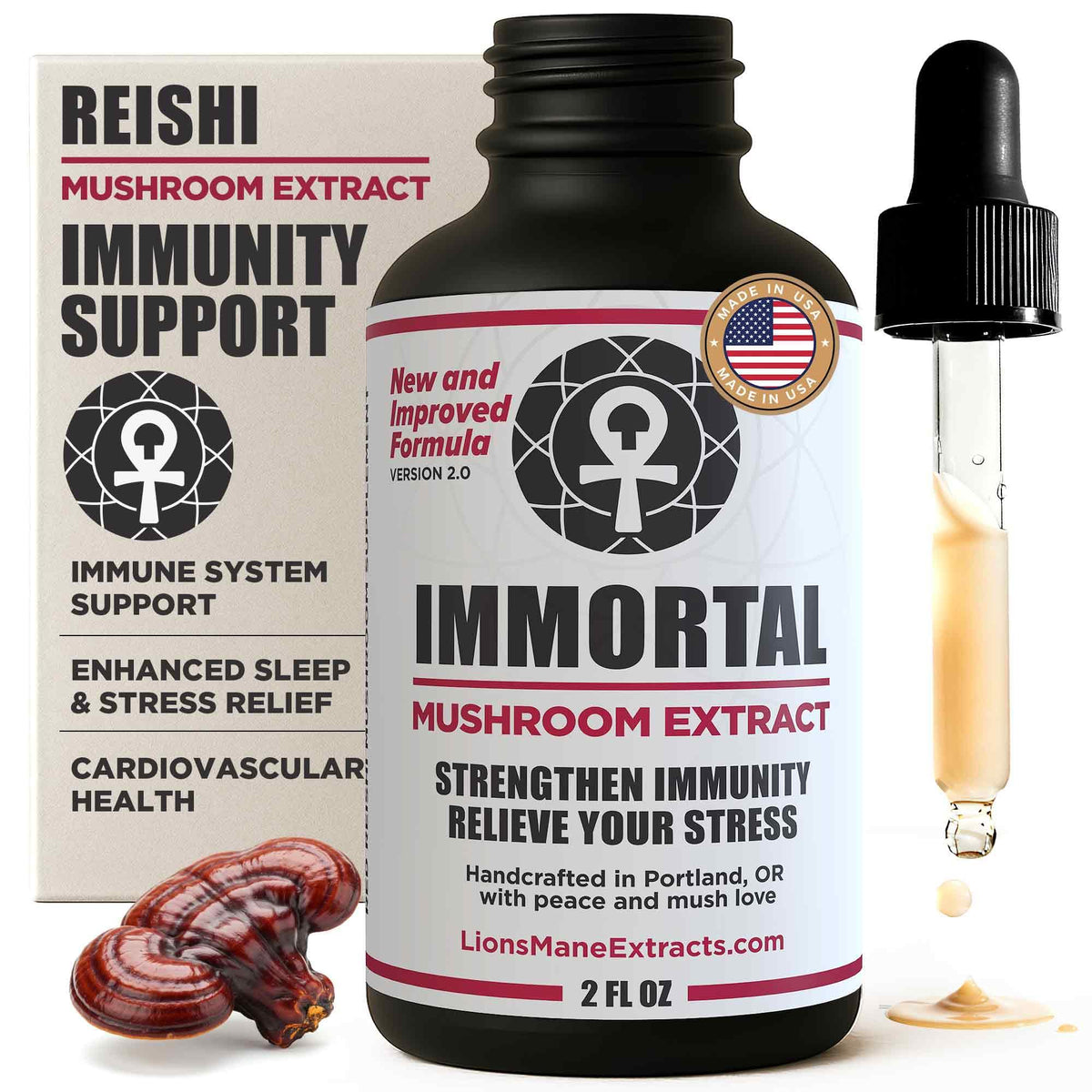 LionsManeExtracts Immortal Reishi bottle pour for balanced energy support