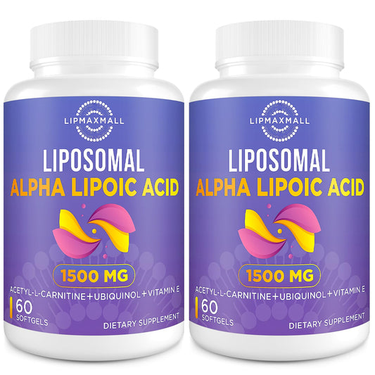 Lipmaxmall liposomal ALA bottle showing high-potency antioxidant formula.