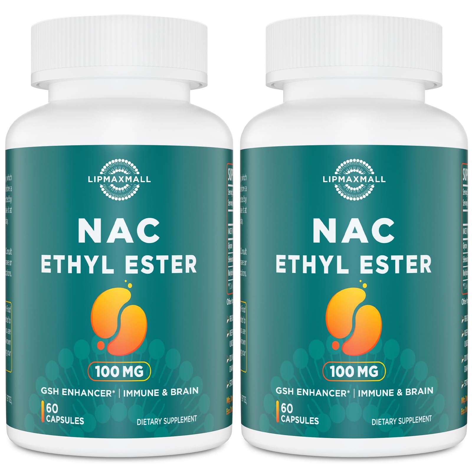 Lipmaxmall NACET-ethyl-ester 100mg bottle for adults, premium antioxidant supplement.