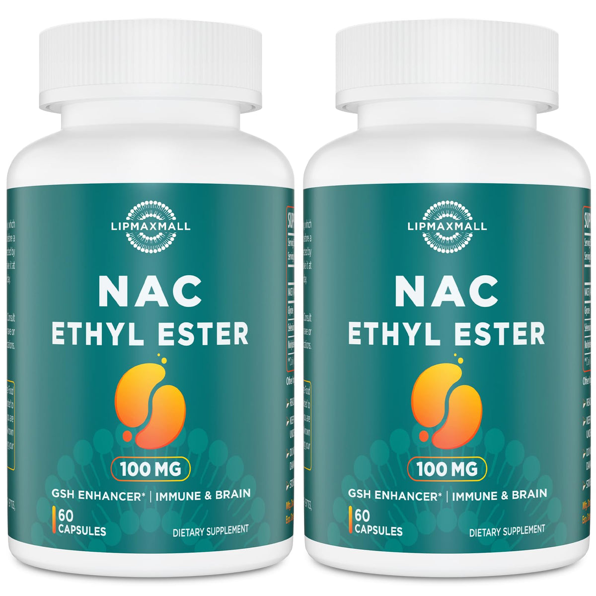 Lipmaxmall NACET-ethyl-ester 100mg bottle for adults, premium antioxidant supplement.