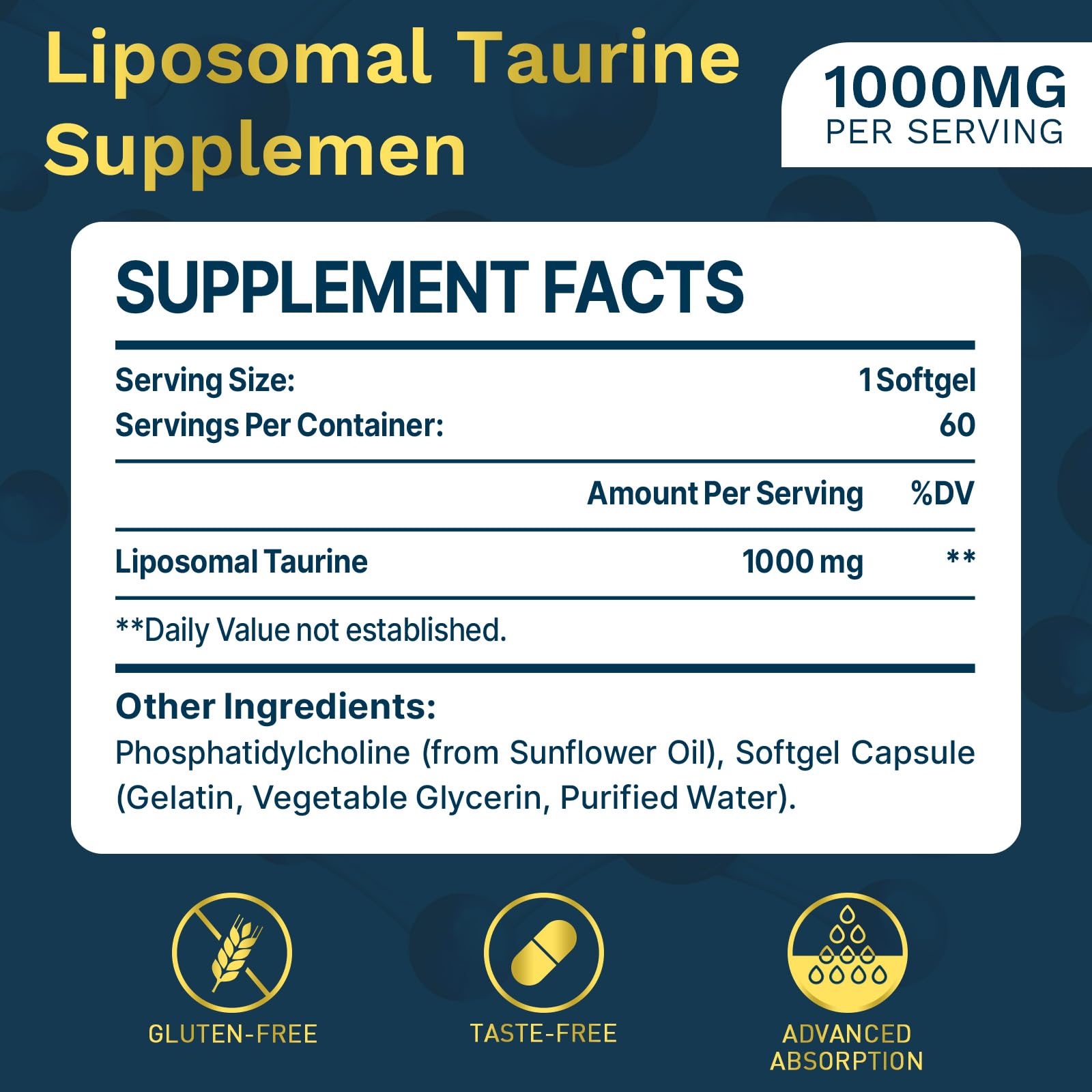 lipmaxmall Taurine softgel closeup highlighting high absorption formula