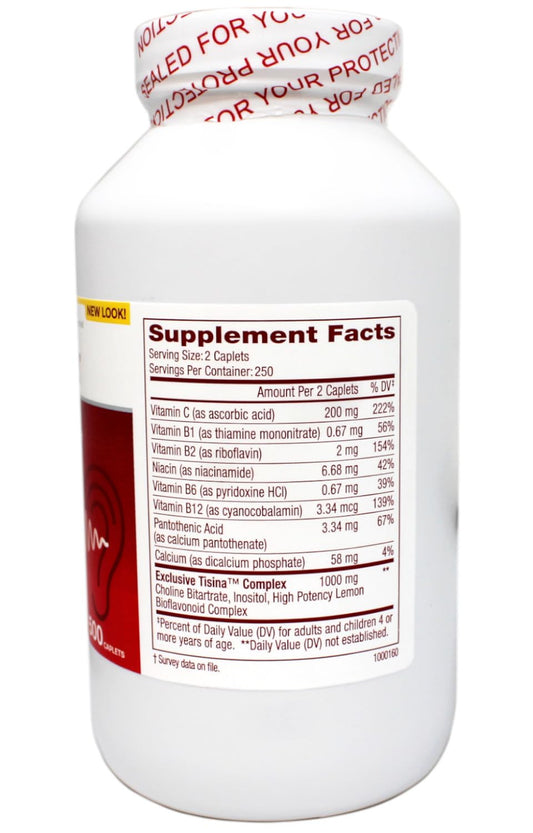 Lipo Flavanoid capsules close-up showing vitamins for inner ear health.