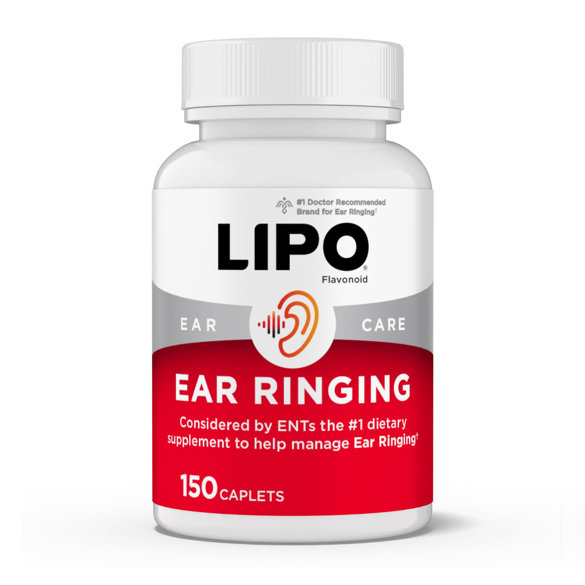 Lipo-Flavonoid bottle caplets for easy daily use and ear health support.