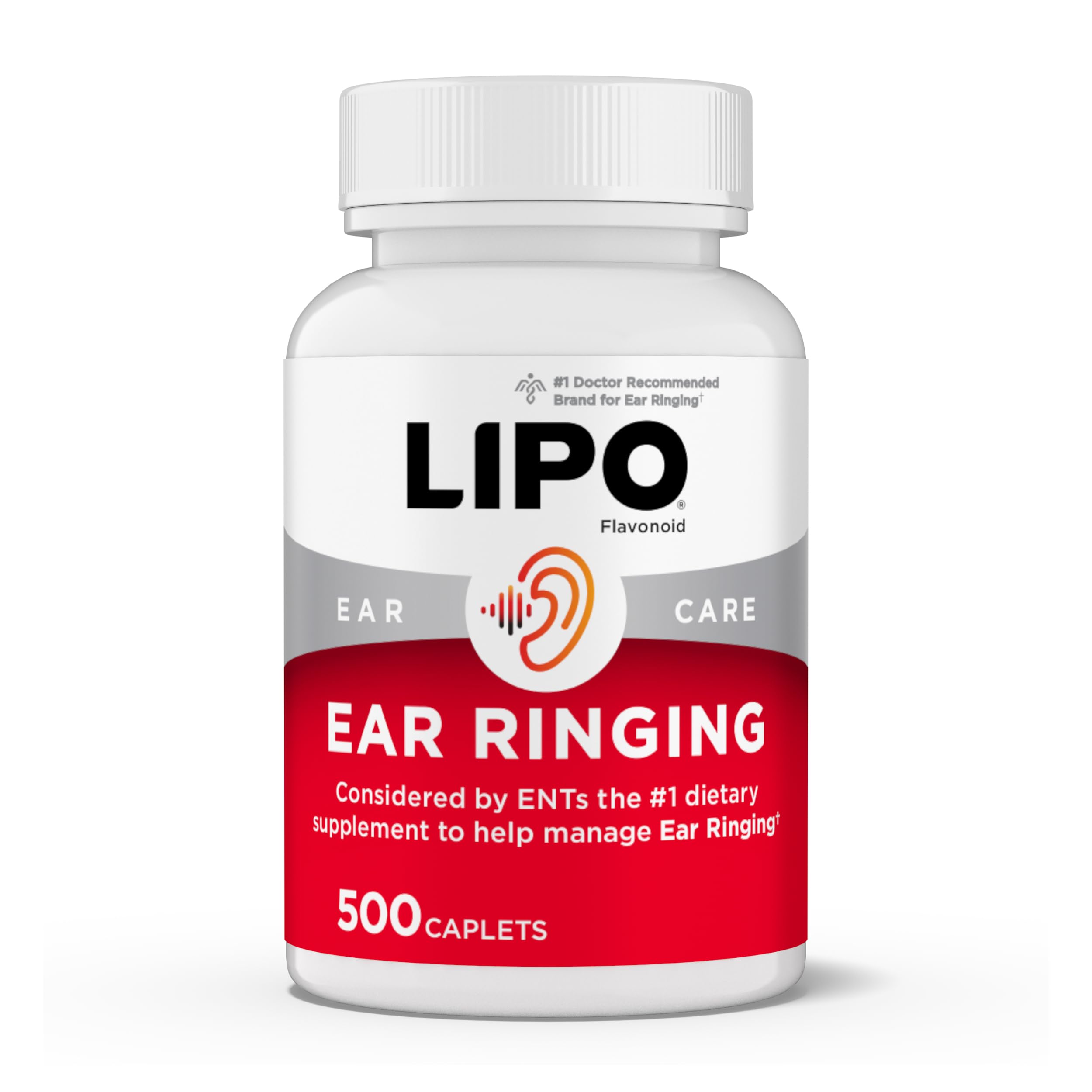 Lipo-Flavonoid ear ringing bottle front view highlighting natural ear health support