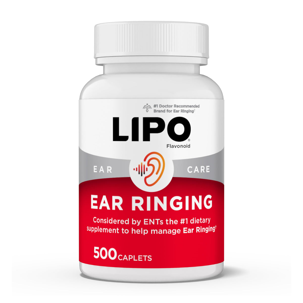 Lipo-Flavonoid ear ringing bottle front view highlighting natural ear health support