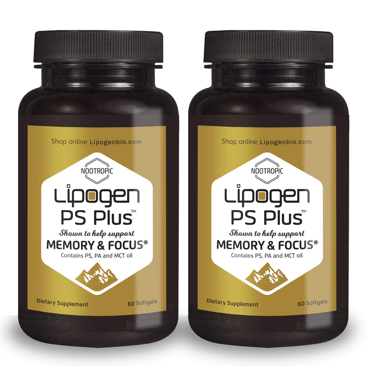 Lipogen PS Plus bottle pour demonstrates controlled dispensing for daily memory support.