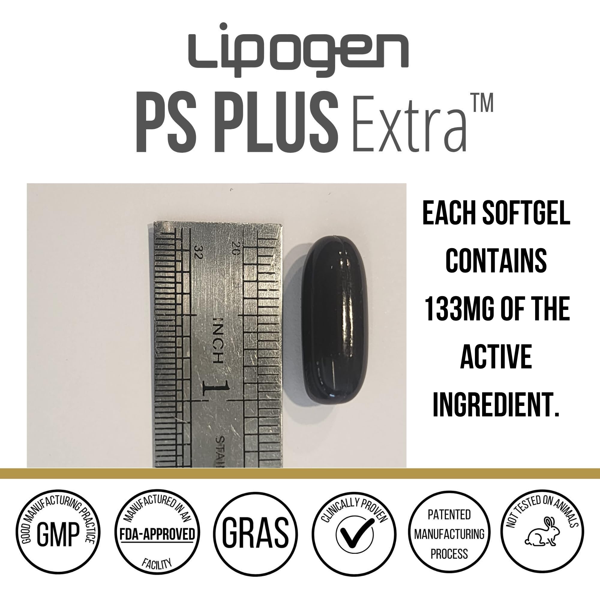 Lipogen PS Plus Extra ingredient chart emphasizes PS and PA synergy.