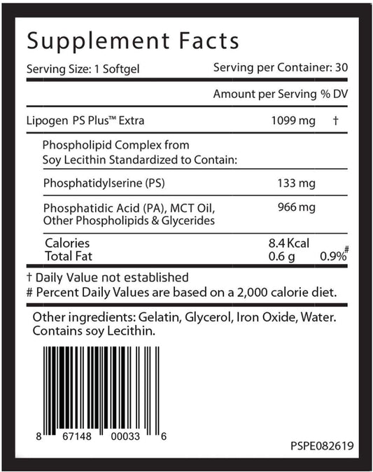 Lipogen PS Plus Extra label highlights patented PS + PA blend.