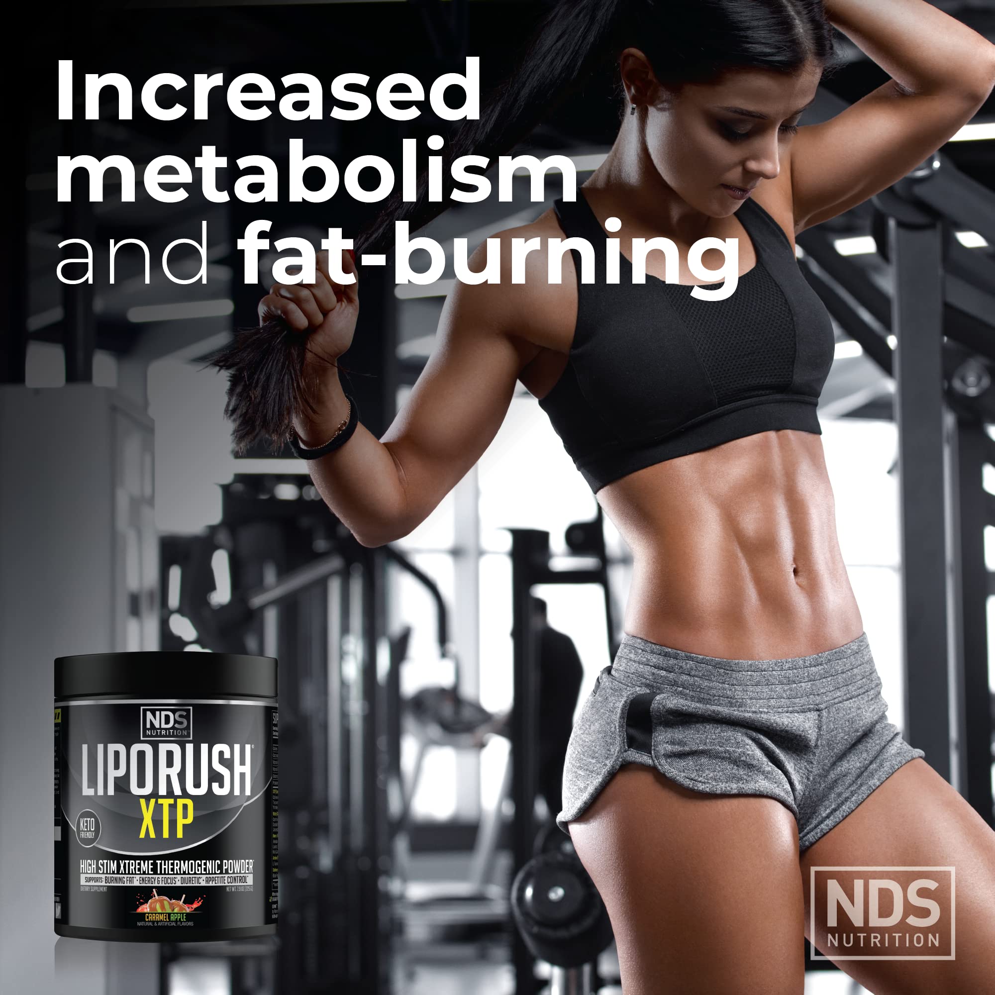 Liporush XTP bottle side label with ingredients and benefits