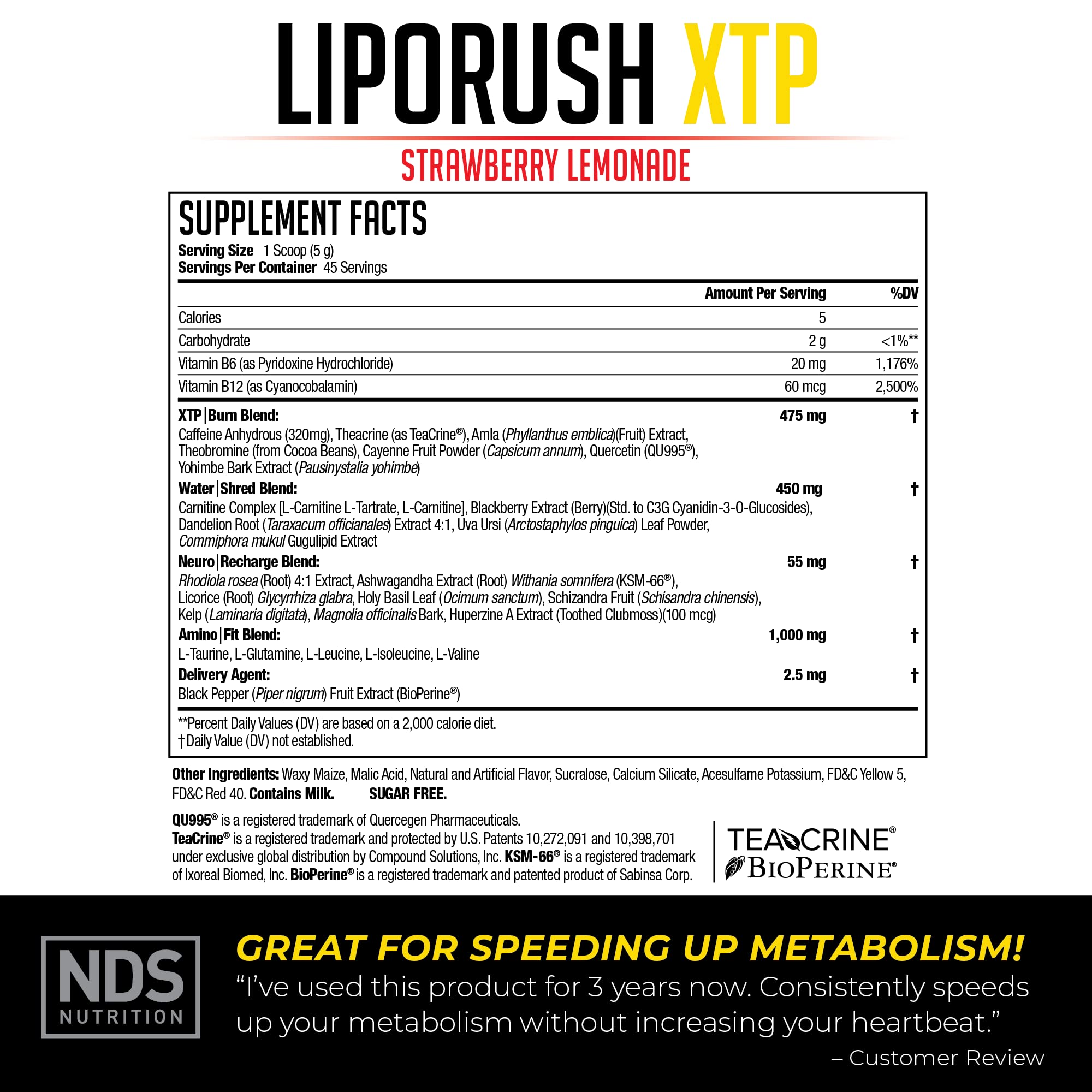 Liporush XTP powder scoop displaying serving size for appetite support