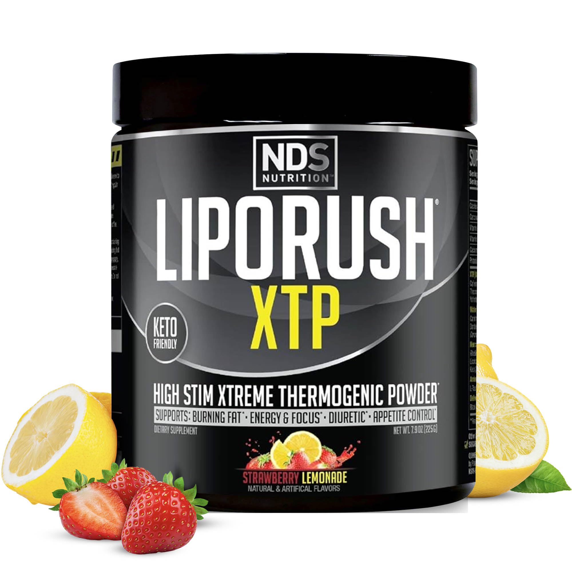 Liporush XTP bottle and scoop ready for energy and focus