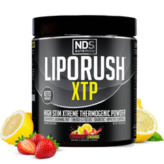 Liporush XTP bottle and scoop ready for energy and focus