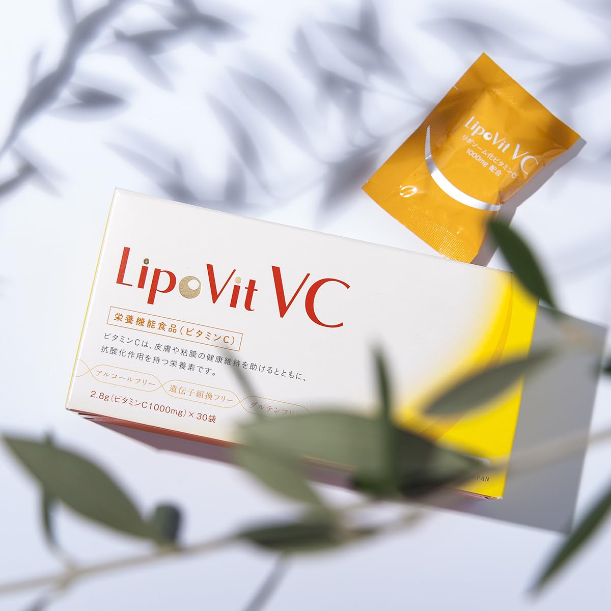 Close-up of LipoVit VC bottle label highlighting liposomal technology