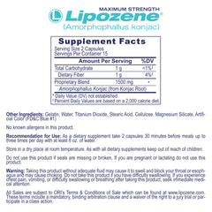 Lipozene capsules closeup showing small, easy-to-swallow pills.