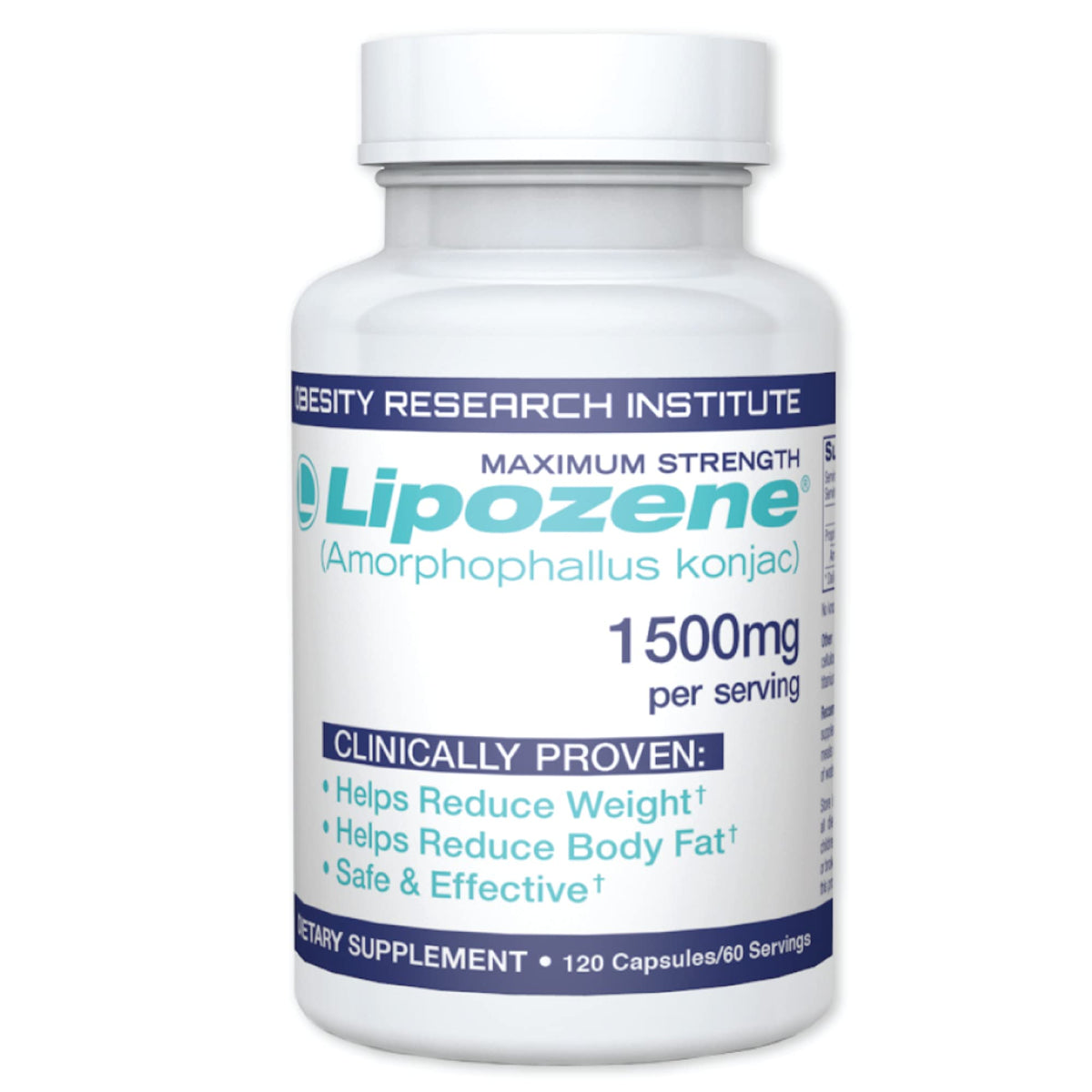 Lipozene MEGA bottle with 120 capsules supports appetite control.