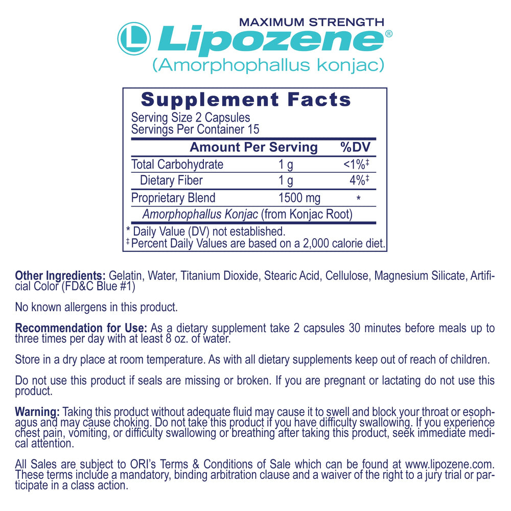 Lipozene pack sleeve highlights 270 capsules across three bottles