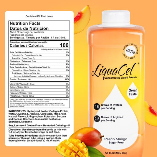 LiquaCel 16g hydrolyzed collagen and 2.5g arginine per 1 oz serving