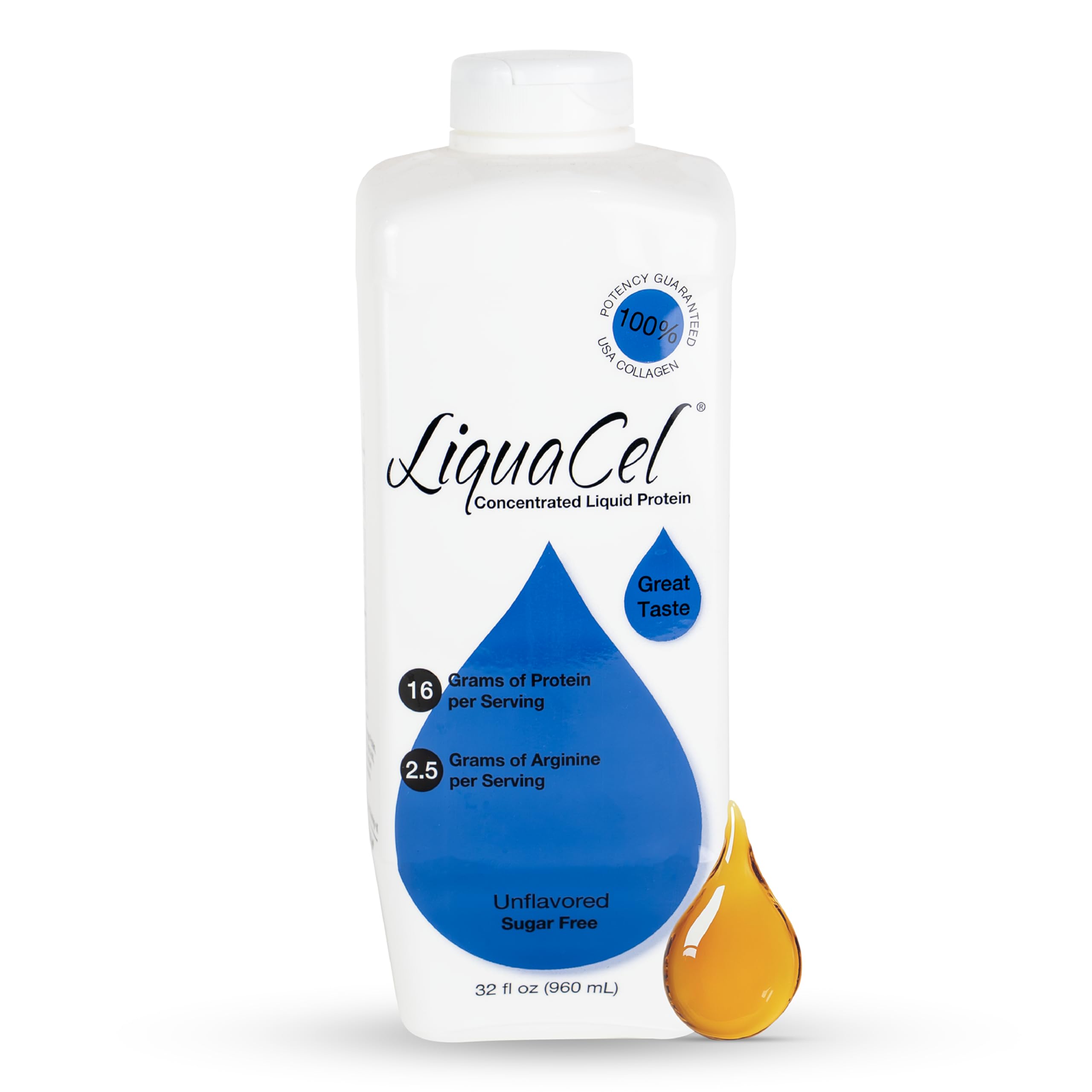 LiquaCel bottle front view showcasing concentrated protein for daily use