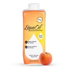 LiquaCel Peach Mango bottle 32 oz, convenient protein source.
