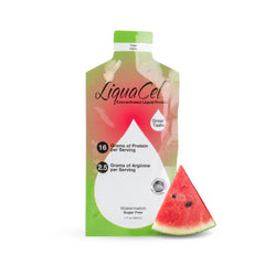 LiquaCel Watermelon 1oz packet front view showing convenient, ready-to-consume protein.