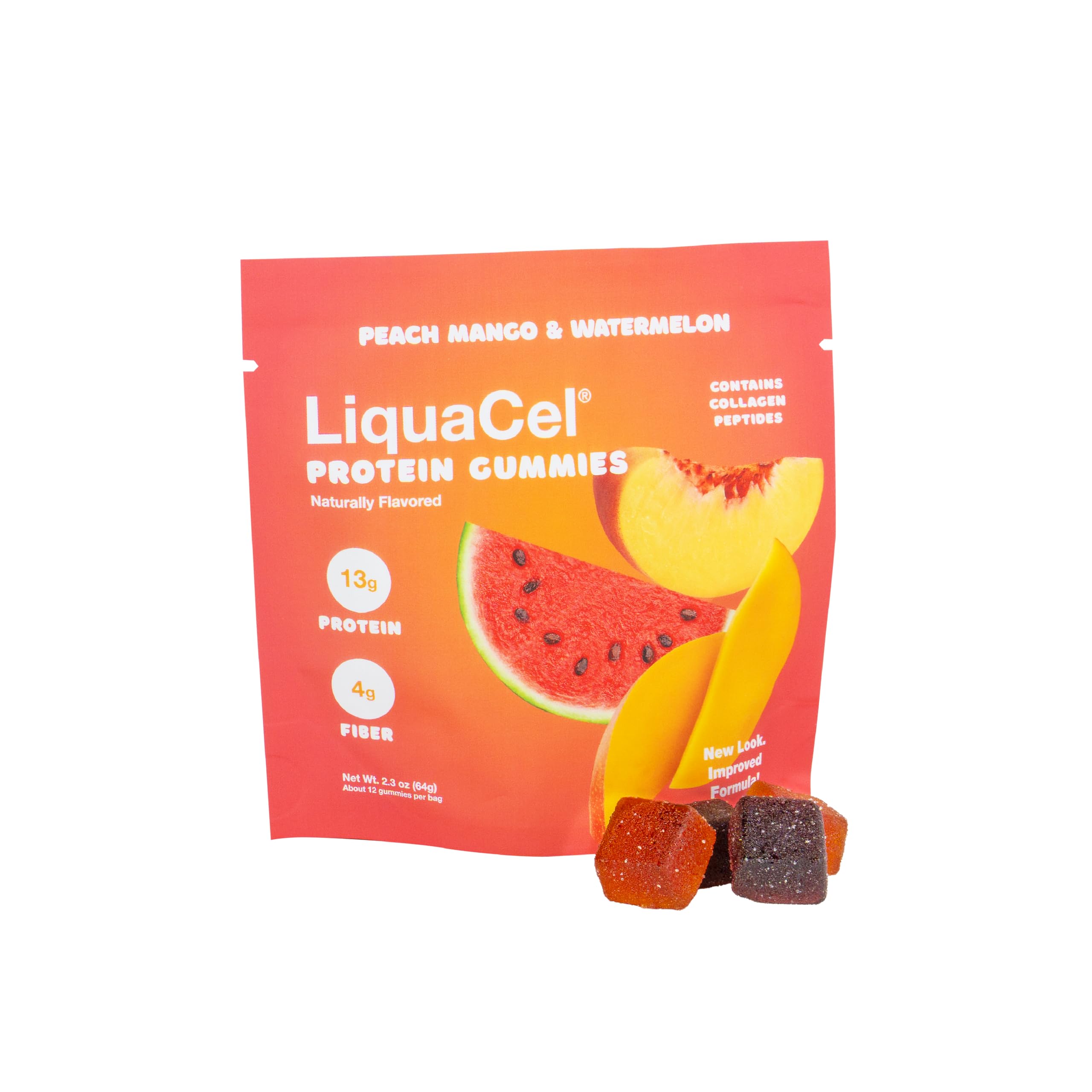 LiquaCel protein gummies front of bag showing ready-to-eat nutrition