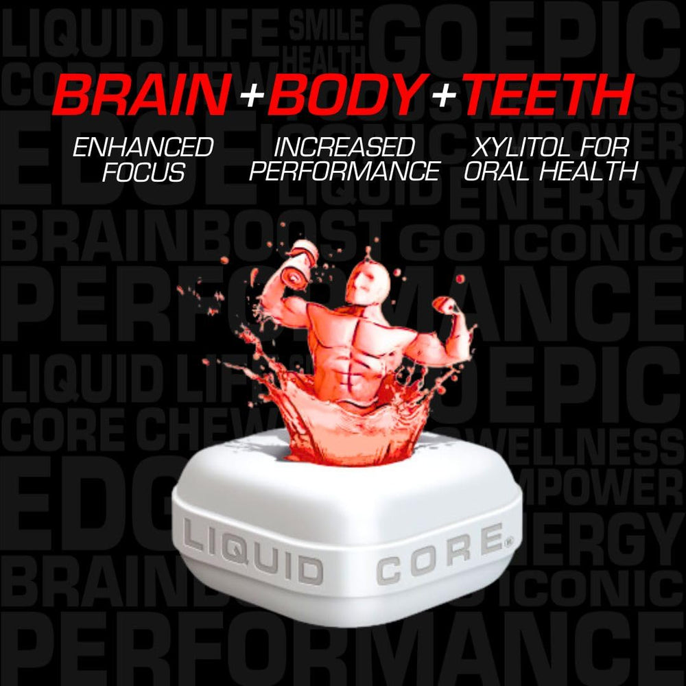 Liquid Core Apollo Energy Gum caffeine release featuring 80 mg per piece and lasting flavor.