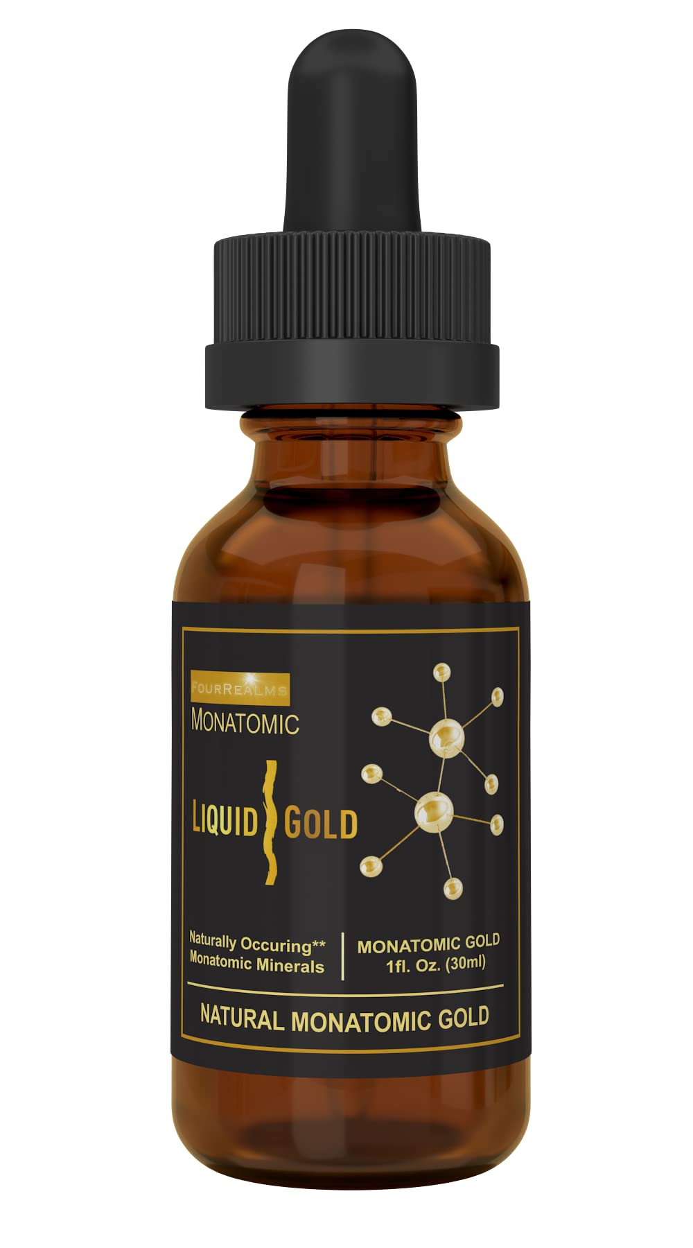 Pouring Liquid Gold ORMUS drops from the bottle for easy dosing