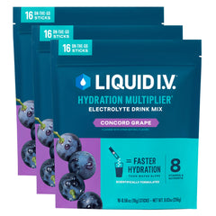 Liquid I.V. Concord Grape packet close-up for fast hydration on the go.