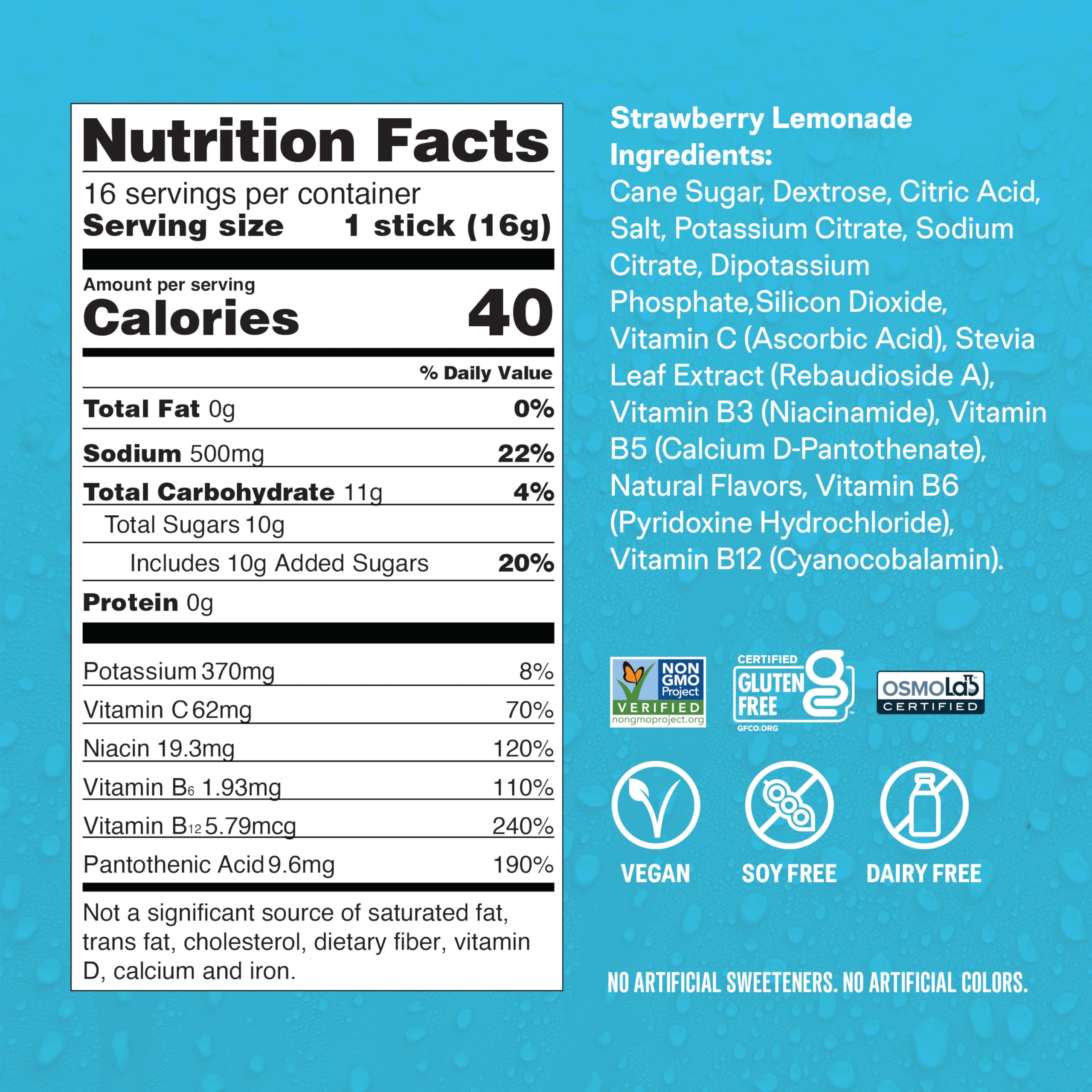 B vitamin ingredients and electrolytes in Liquid I.V. formula