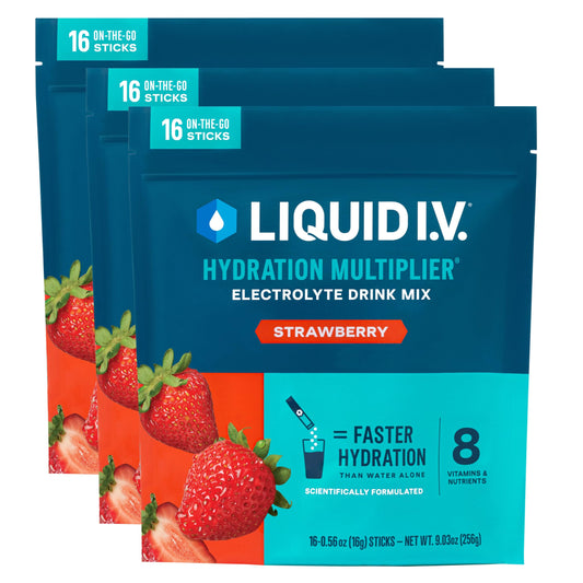 Liquid I.V. Hydration Multiplier Strawberry packet for fast, delicious hydration on the go.