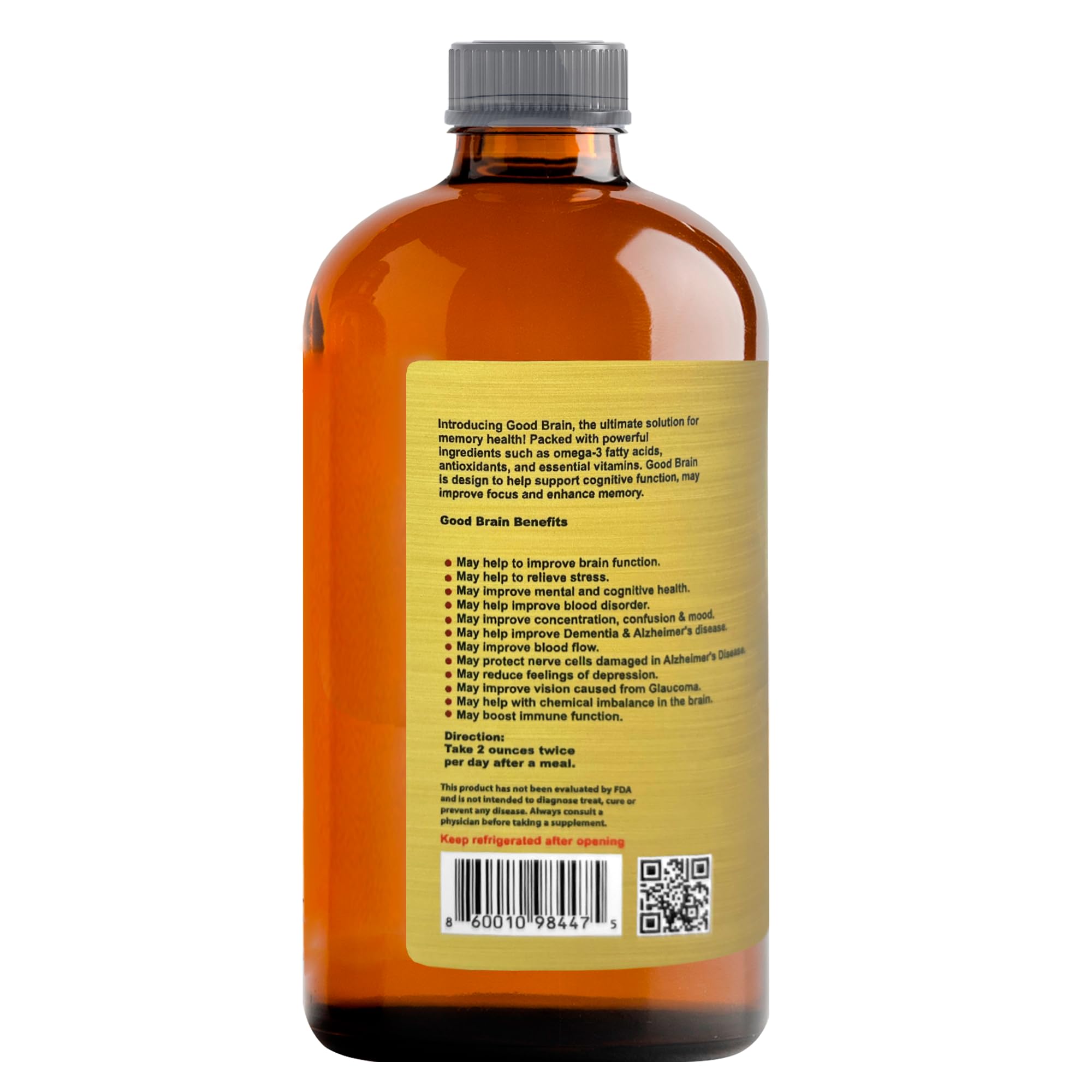 LiquidBlenz Good Brain Tonic bottle label detail shows natural botanicals