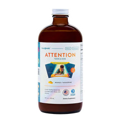 LIQUIDHEALTH Attention bottle close-up highlighting kid-focused multivitamin for focus