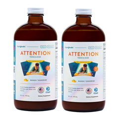LIQUIDHEALTH Attention bottle front with mango-tangerine flavor for kid-friendly daily vitamins