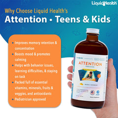 LIQUIDHEALTH Attention dropper showing precise dosing for kids