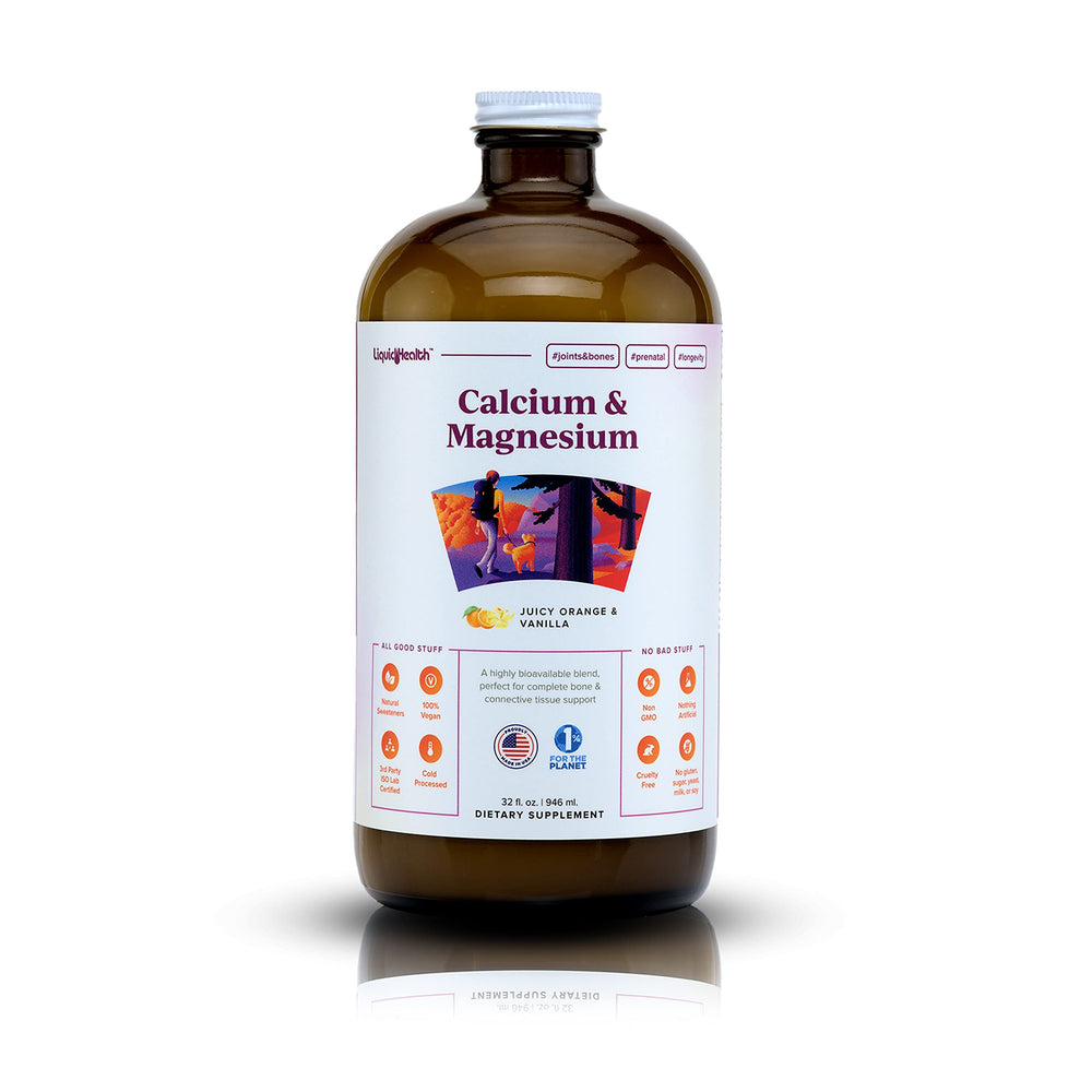 LIQUIDHEALTH Calcium & Magnesium bottle front for bone support at home