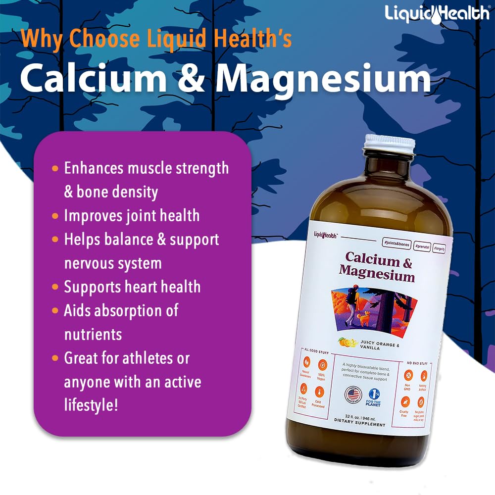 LIQUIDHEALTH Calcium & Magnesium liquid bottle supports bone and muscle comfort