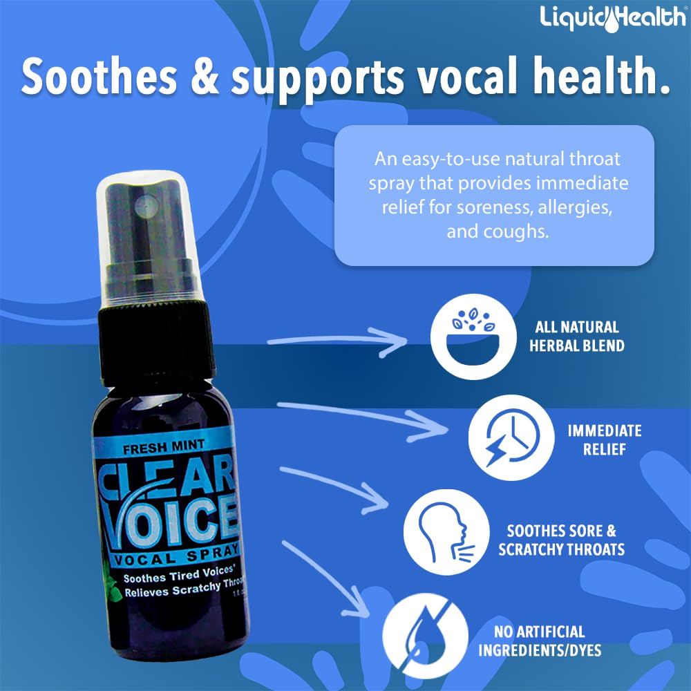 LIQUIDHEALTH Clear Voice spray dispensing for quick singing warm-ups