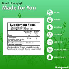LIQUIDHEALTH Liquid Chlorophyll Drops in glass with water suggests refreshing routine.