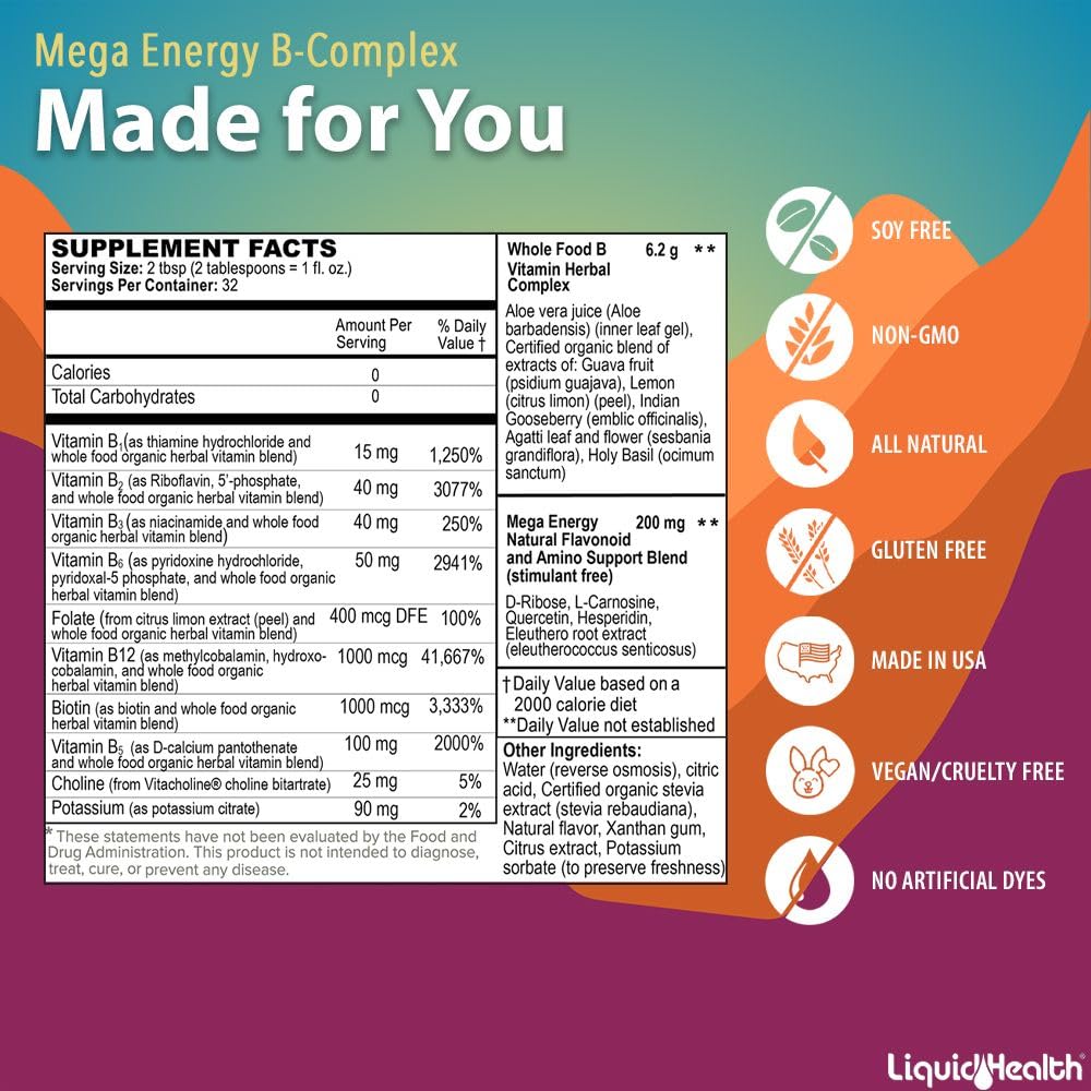 Glass with LIQUIDHEALTH Mega Energy B-Complex mixed for easy consumption
