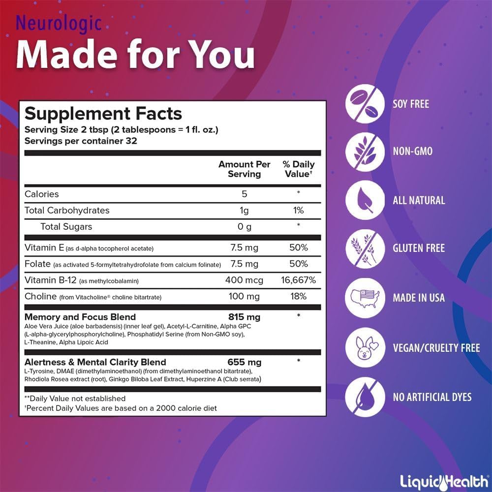 LIQUIDHEALTH Neurologic Focus liquid form offers quick absorption